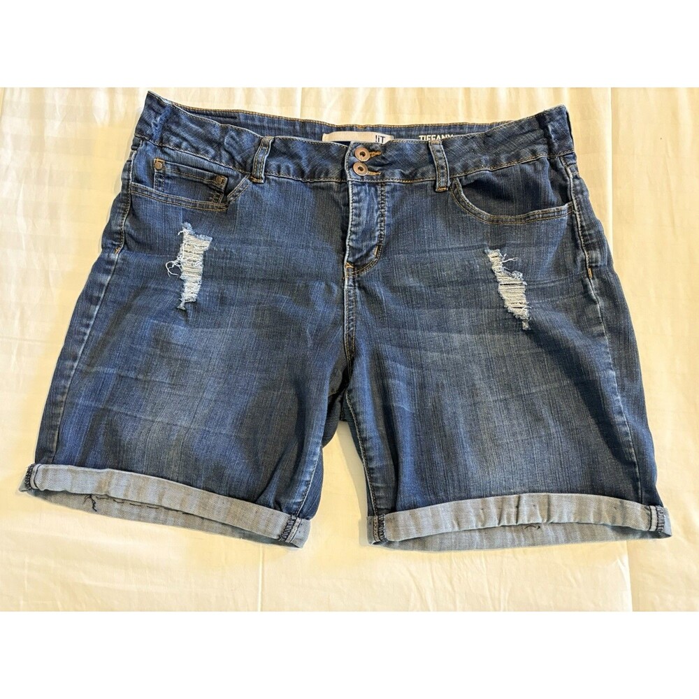 IT Jeans Tiffany Long Rider Bermuda Shorts Sz 14 Distessed Stretch Denim